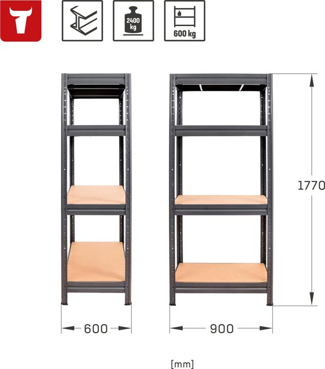 Produktbild Stier Schwerlast-Fachbodenregal Fachlast 600kg HxBxT 1770x900x600 mm