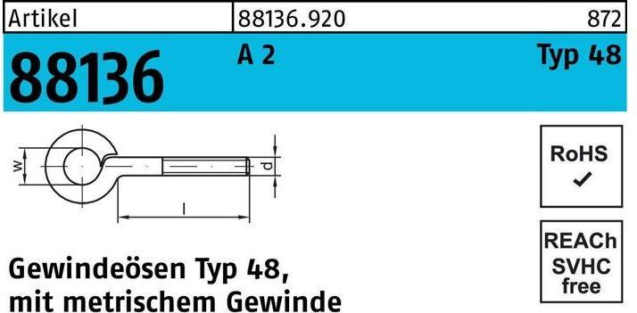 Image du produit Oeillet fileté R 88136 Type 48 M 4 x 30 D 6 A 2 (50 pcs)