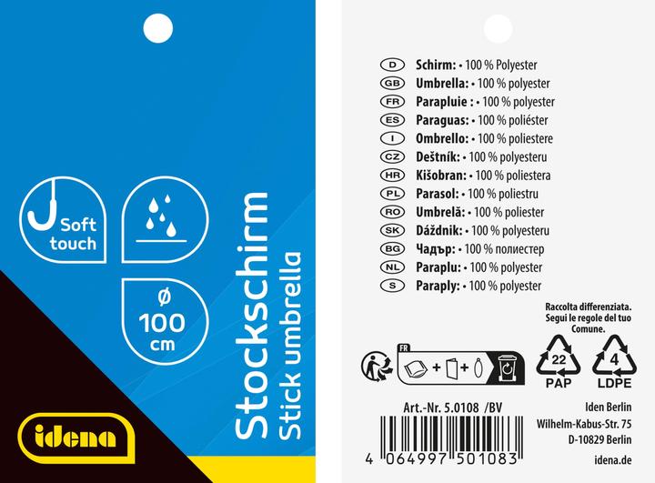 Immagine prodotto Idena Ombrello a bastone nero Ø100cm manico con design soft-touch
