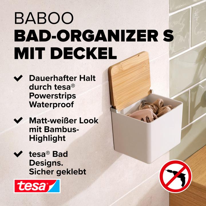 Produktbild tesa BABOO Aufbewahrungsbox mit Deckel, klein inkl. Klebelösung ohne Bohren
