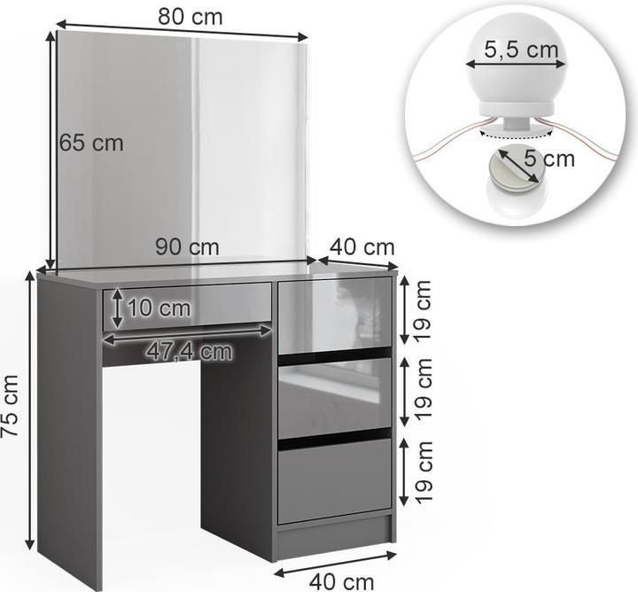 Actual product image Vicco Sherry with stool and lighting (90 x 75 x 40 cm)
