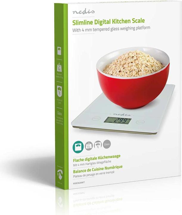 Image du produit Nedis Balances de cuisine | Numérique | Verre / Plastique | Pile CR 2032 | Blanc