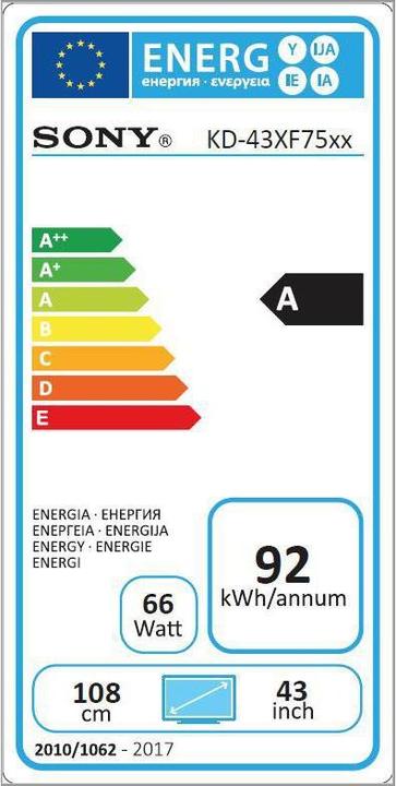 Etichetta energetica Sony Kd-43xf7596 (43", LCD, 4K, 2018)