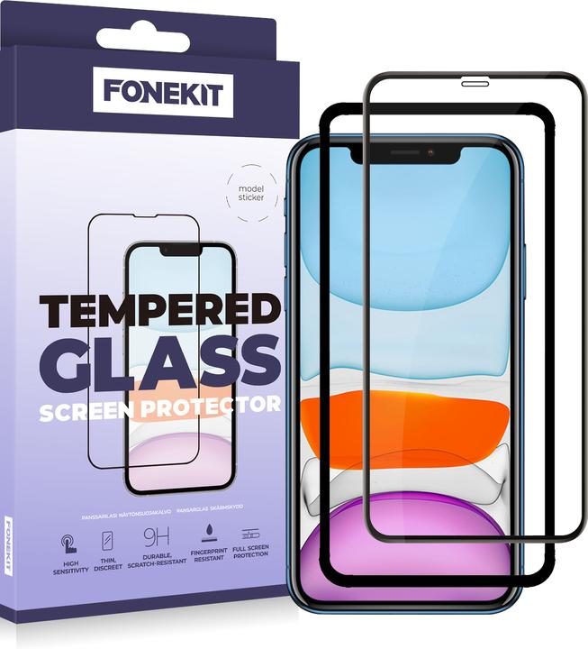 Produktbild FoneKit Full Cover -panssarilasi, iPhone 11/Xr, musta (1 Stück, Apple iPhone 11)
