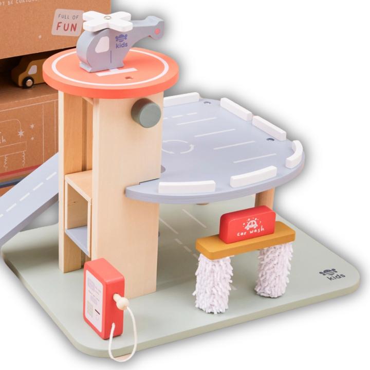 Actual product image Just Bee Kids Wooden Garage Play Set for Motor Skills Development
