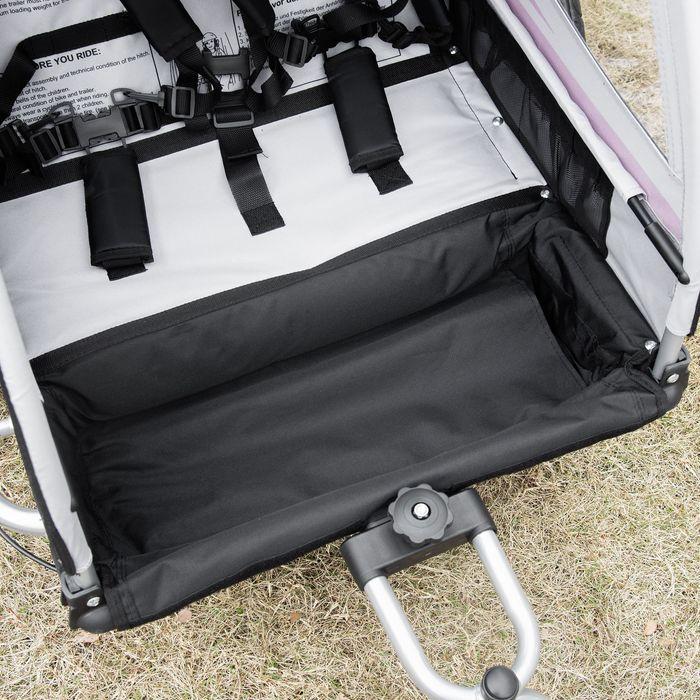 Immagine prodotto Swisshandel24 Rimorchio per bicicletta con porta a rete per 2 bambini con freno e borsa di stoccaggio Oxfordst