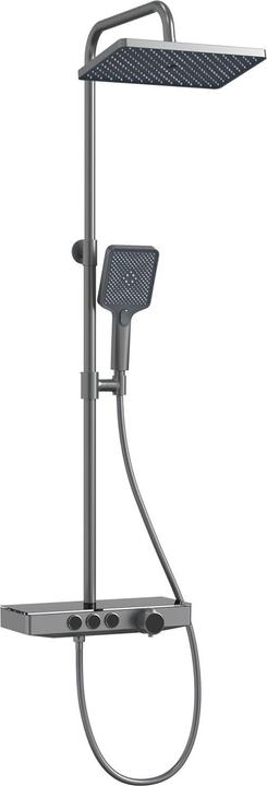 Actual product image Emke Thermostatic Shower System with Overhead Rain Shower, Hand Shower, and Lower Outlet, Black Metal