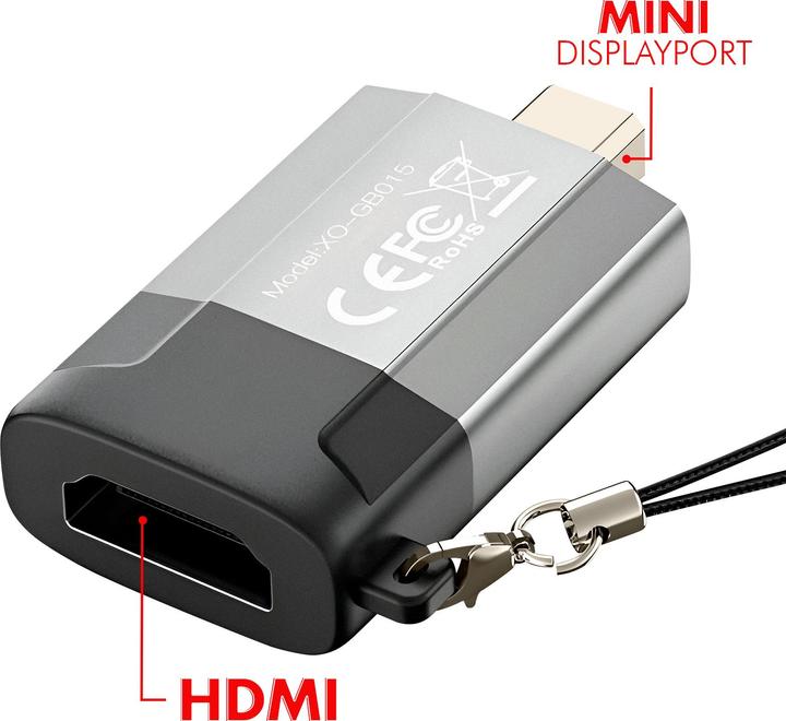 Actual product image xO adapter GB015 mini Displayport - HDMI 4K gray (HDMI, 4.50 cm)
