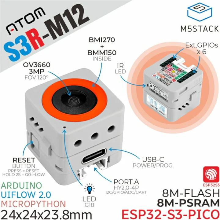 Image du produit M5Stack Kit de caméra AtomS3R M12 8MB PSRAM