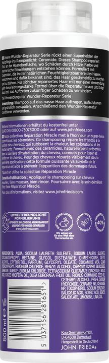 Produktbild John Frieda Frizz ease Wunder-Reparatur (500ml) (500 ml, Flüssiges Shampoo)