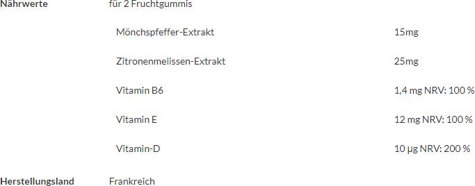 Nährwerte und Zutaten Mium Lab Vitamingummis Zyklusharmonie (42 Stück, Gummies, 140 g)