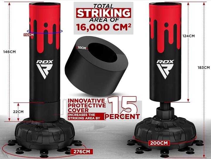Actual product image Rdx Free Standing Punch Bag F9 Red/Black - 6ft + Bag Mitts F9 Red/Black (180 cm)