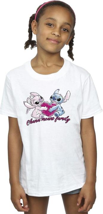 Actual product image Disney Girls Lilo And Stitch Ohana Heart With Angel Cotton T-Shirt (116)