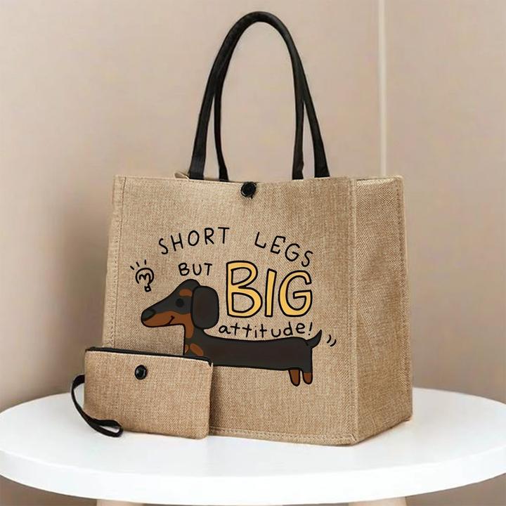 Produktbild Only-Bags.Store 2 Stück Hundedruck Canvas Tote Bags - Leichte Reise- und Strandtaschen mit Schnallenverschluss