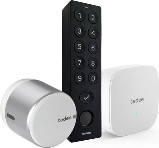 Produktbild Tedee Go 2 mit Bridge und Keypad Pro (Bluetooth, Elektronische Zahlenkombination, Smartphone, Fingerabdruck)