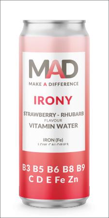 Produktbild MAD IRONY Strawberry & Rhubarb Vitamin Water Kiste (24 x 33 cl)