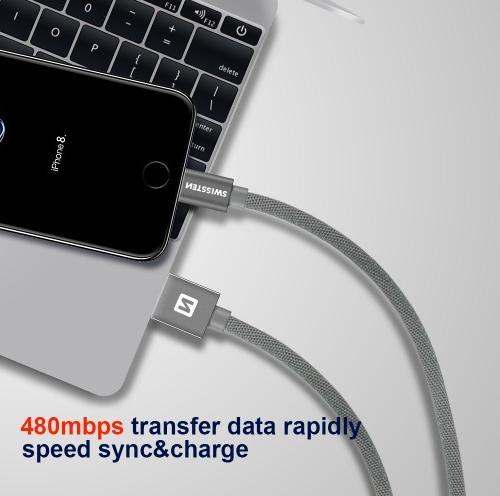 Produktbild Swissten Datenkabel Textil USB / Lightning MFi 1.2 M (1.20 m, USB 2.0)