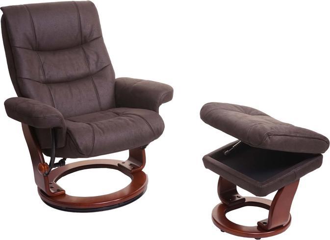 Produktbild Swisshandel24 MCA Relaxsessel, Fernsehsessel TV-Sessel Hocker, Stoff schwarz-braun Wildleder-Imitat, Gestell Walnu