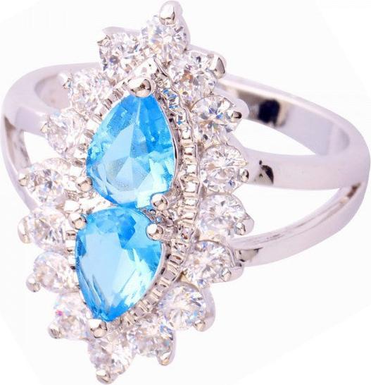 Hermex Auge der Vorsehung Versilberter Ring mit Blauer Topas Zirkonia - Gr. 59 / Size 9 (9, 59)