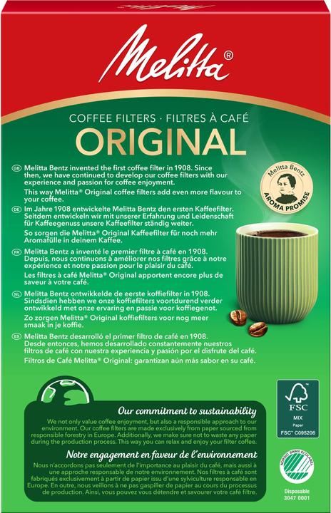 Image du produit Melitta Original 1x4, Basket, Disposable coffee filter, Paper, 80 pc(s)