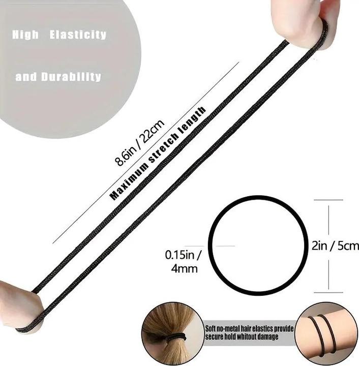 Actual product image ASMI 50 Stück elastische Haargummis Schwarz (Hair tie)