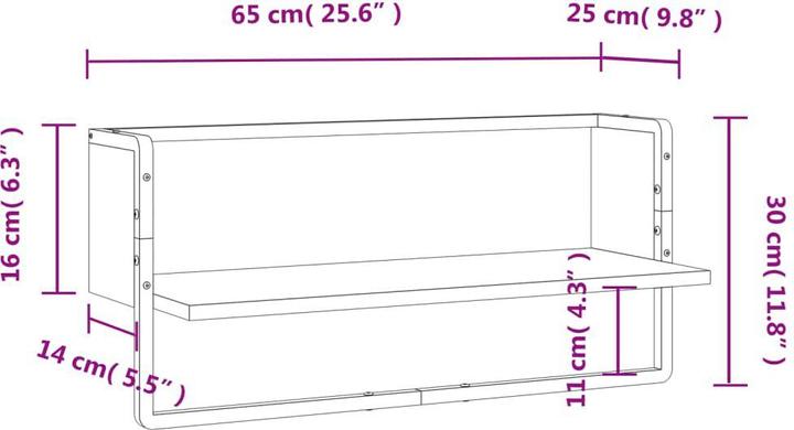 Produktbild VidaXL Wandregal mit Stange Schwarz 65x25x30 cm,Farbe (65 x 25 x 30 cm)