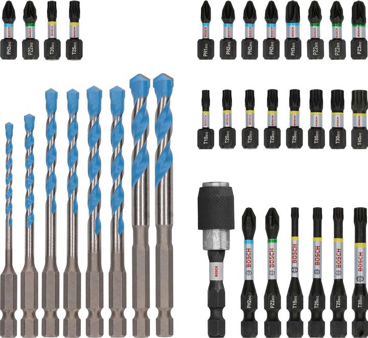 Productafbeelding Bosch Professional Zubehör PRO Slagschroevendraaier Bits en Multi Bouwboor Gemengd Set (PH1, PH2, PH3, PZ2, PZ3, 4 mm, T30, T40, 3 mm, 5 mm, 6 mm, 8 mm, T15, T20, T25)