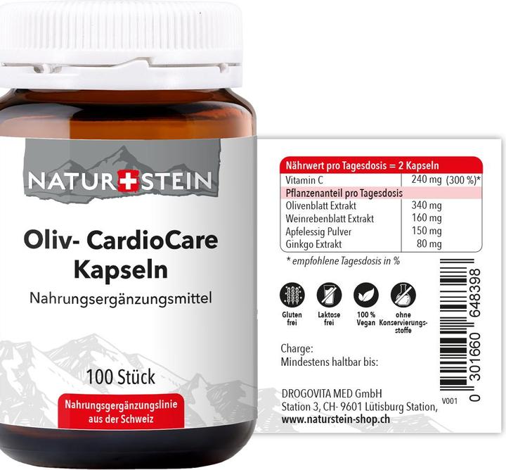 Valori nutrizionali e ingredienti Naturstein Oliv- CardioCare (100 Pezzo/i, Pillole, 159 g)