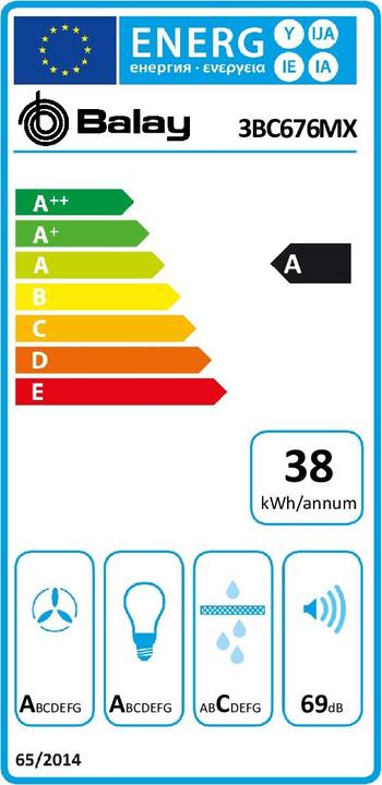 Label énergétique Balay 3BC676MX (Hotte murale)