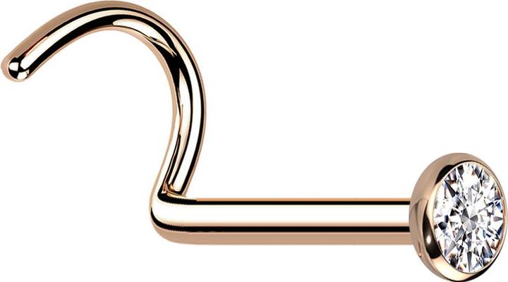 Actual product image Star Piercing Curved rose gold nose stud with flat silver crystal hemisphere (Titanium G23)