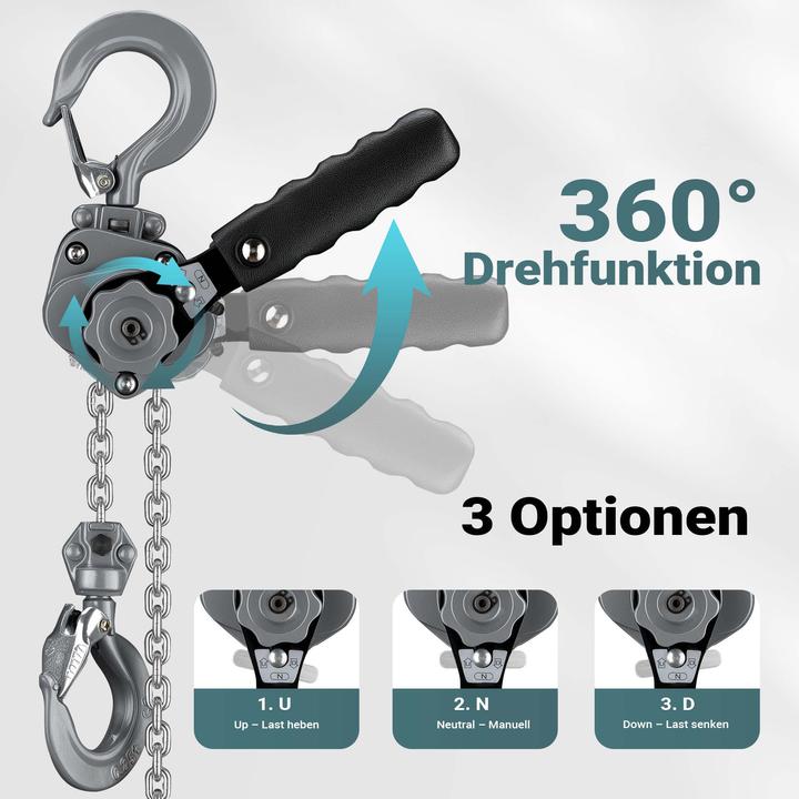 Image du produit Wiltec Mini Hebelzug bis 250kg Handkettenzug 1,5m Hubhöhe Kettenzug Hebezeug