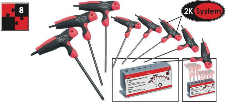 Actual product image Vigor T-handle screwdriver set ∙ V1410 ∙ T profile ∙ T 9 - T 40 ∙ Number of tools: 8 (Torx (TX))