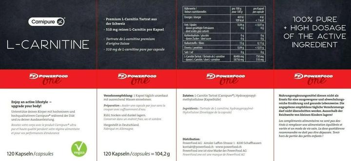 Actual product image PowerFood One L-Carnitine Carnipure (120 Piece, Capsules, 150 g)
