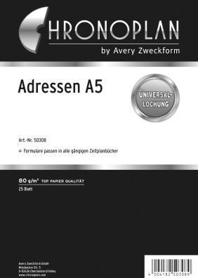 Actual product image Chronoplan Addresses sheet (A5, German)