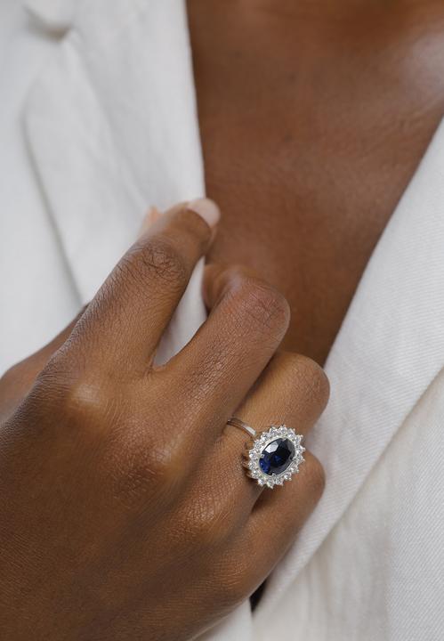 Image du produit Elli Bague Cocktail Bleu Saphir Royal Zirconia 925 Argent (54, Argent 925)