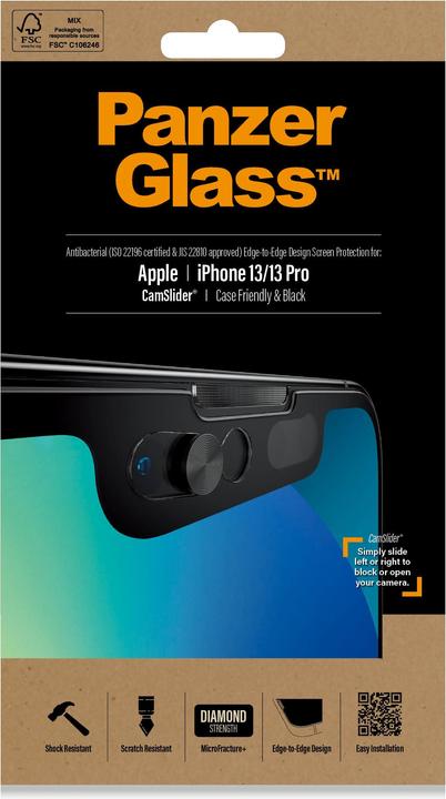 Produktbild PanzerGlass Displayschutz CF Cam Slider AB (1 Stück, Apple iPhone 13 Pro, Apple iPhone 13)