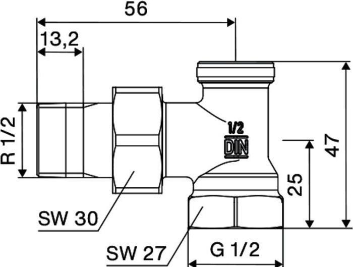 Actual product image Schell Radiator screw fitting lockable 10 bar, corner matt nickel, 1/2Zo matt nickel, 1/2inch