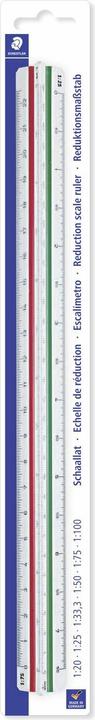 Image du produit Staedtler Règle triangulaire Mars 561 98-2BK, blanche en plastique, gorges colorées, graduation en relief (33 mm)