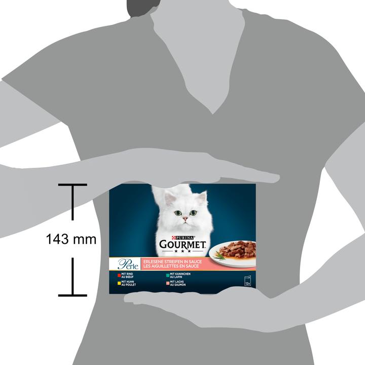 Image du produit Gourmet Bandes sélectionnées en sauce (boeuf, poulet, lapin & saumon) (Adulte, 12 pcs, 1135 g)