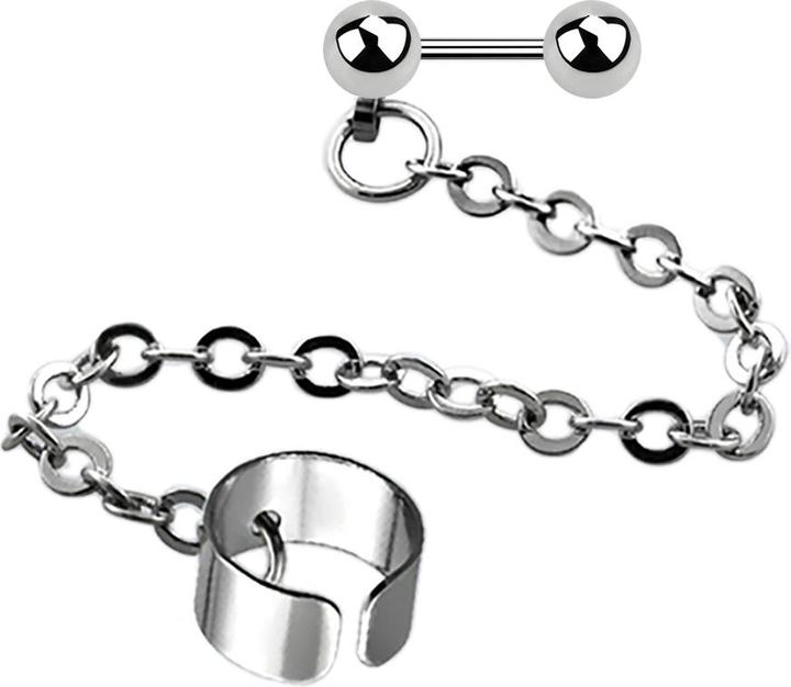 Actual product image Star Piercing Micro Barbell silber mit Kugel und Schild verbunden mit Kette (without brass, Surgical steel 316L)