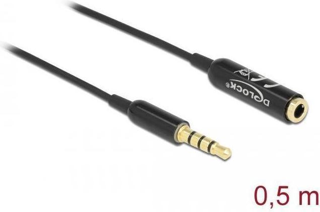 Actual product image Delock Audio extension cable jack 3.5 mm 4 pin male to female Ultra Slim 0.5 m black (0.50 m, Extension)