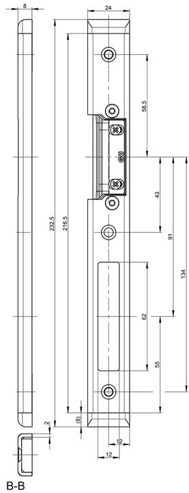 Image du produit G-U Gâches forme U Secury 232x24x8mm R, ER m (Plaque de frappe)
