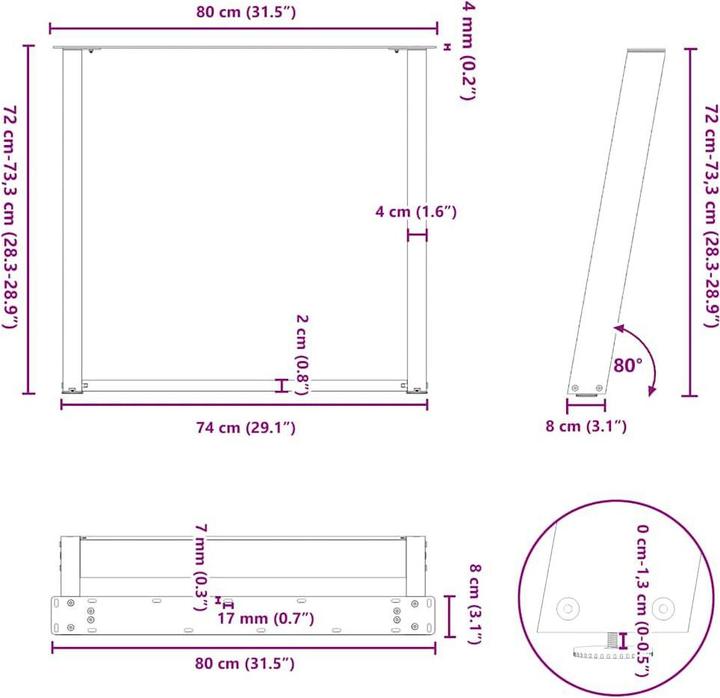 Actual product image VidaXL Dining table legs U-shape 2 pcs. Anthracite 80x(72-73) cm steel