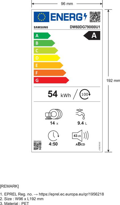 Etichetta energetica Samsung DW60DG790I00