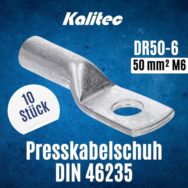 Actual product image Kalitec 10 pieces DR50-6 compression cable lug 50mm² M6 I Connector to DIN 46235 I Made in Germany