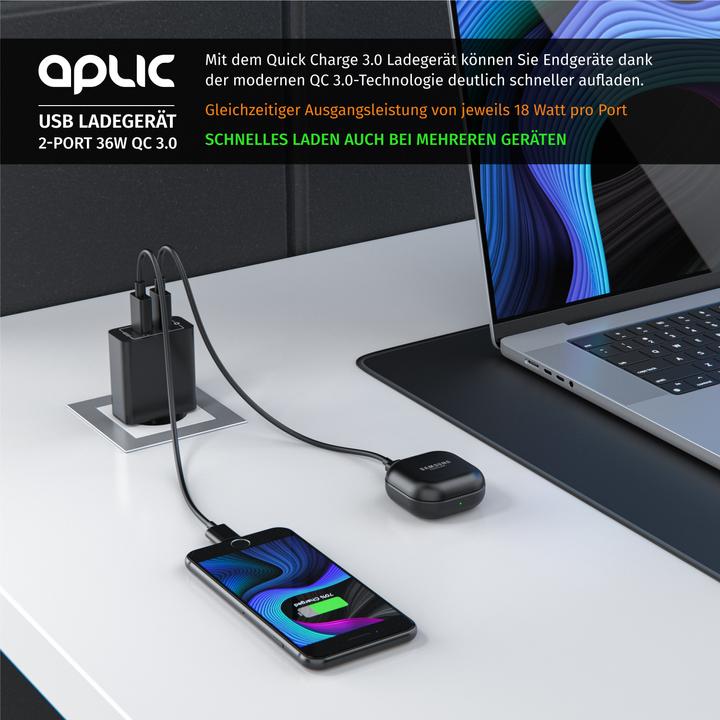 Immagine prodotto Aplic Caricatore USB, caricatore USB a 2 porte Quick Charge 36 W / 6000 mA / funzione di ricarica rapida (36 W)