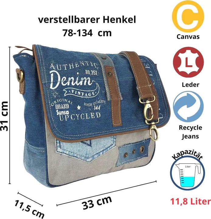 Produktbild Sunsa Jeanstasche Schultertasche Handtasche Schule Upcycling No.62