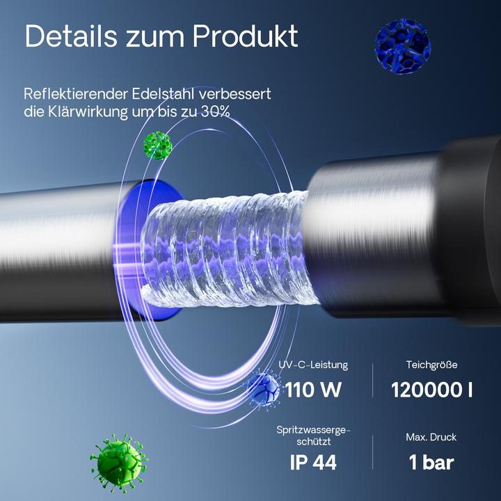 Produktbild Wiltec SunSun UV-C 8000 l/h 110 W Teichklärer Vorklärgerät Wasserklärer Lichtfilter