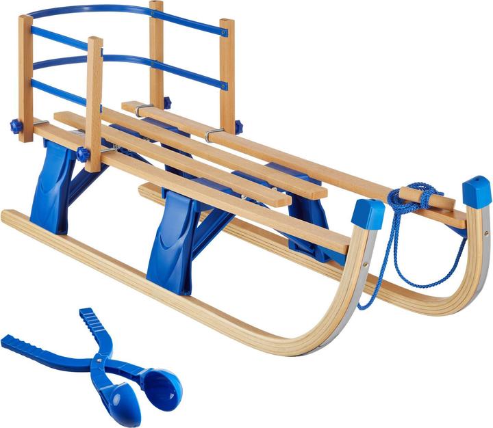 tectake Holzschlitten Vivian, klappbar mit Rückenlehne und Zugseil