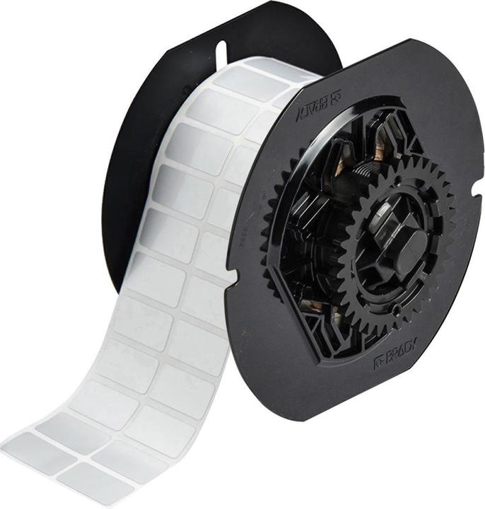 Actual product image Brady B30-135-7563, metallised polyester, silver, satin, 38.10 x 19.05 mm, permanent, 2-lane